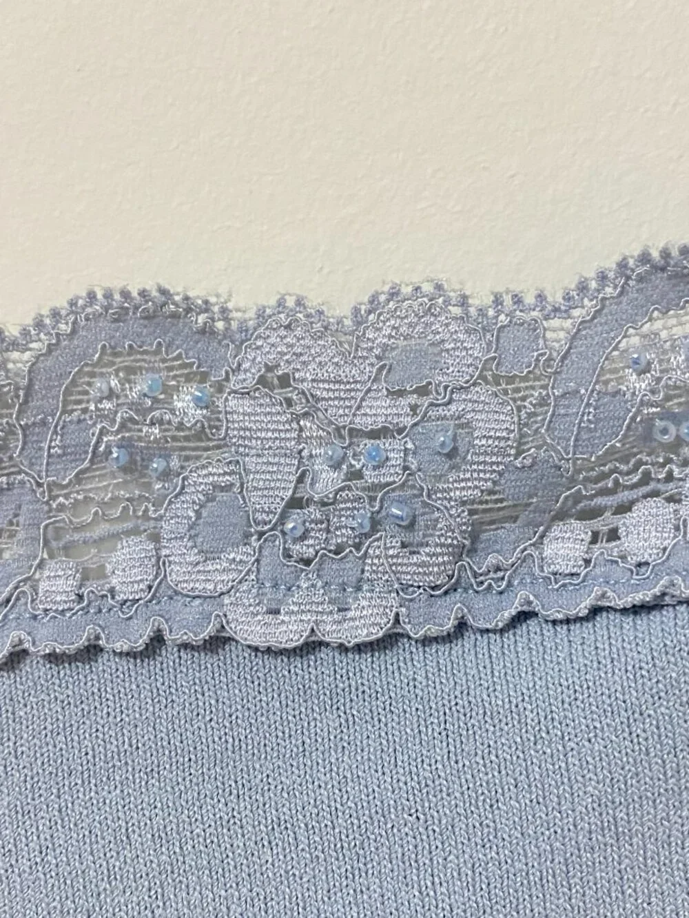 Vintage Beaded Lace Blue Camisole Tank Top Stretch Knit Coquette Feminine Y2K - Picture 2 of 8